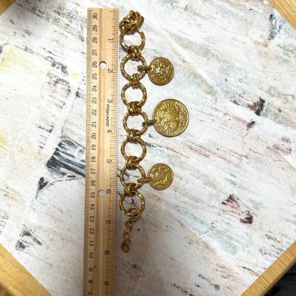 Huge Bellezza Gold Over Solid Bronze Coin Charm Bracelet Eagle Unicorn Lion - Picture 10 of 14